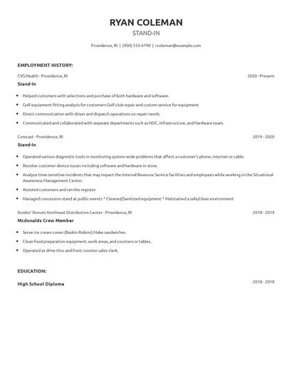 Stand-In Resume