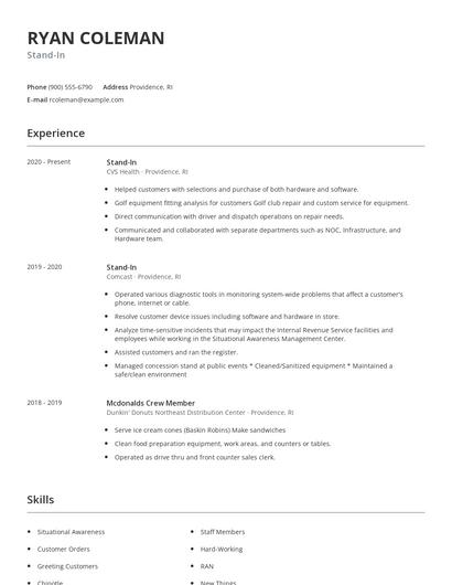 Stand-In Resume