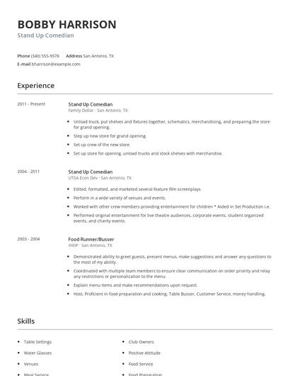 Stand Up Comedian Resume