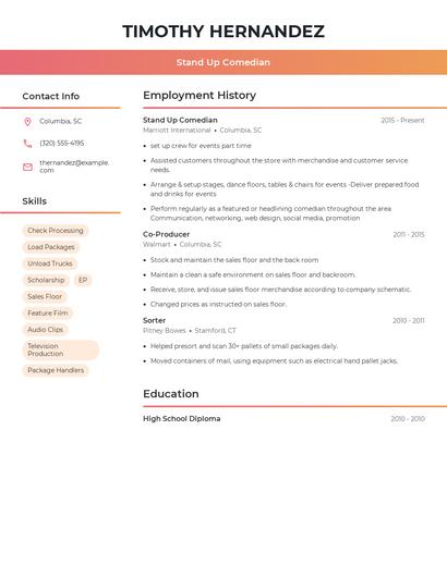 Stand Up Comedian Resume