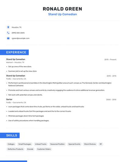 Stand Up Comedian Resume