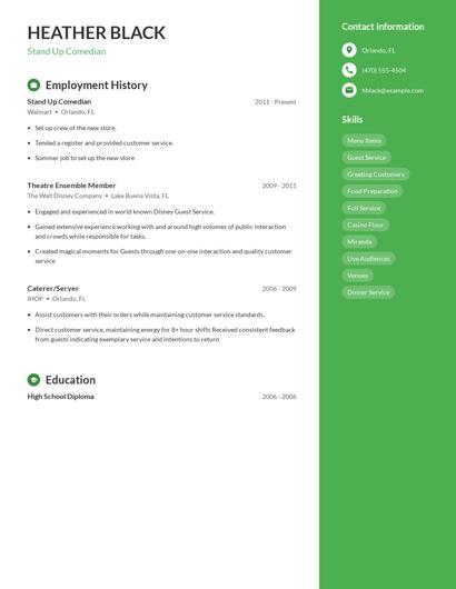 Stand Up Comedian Resume