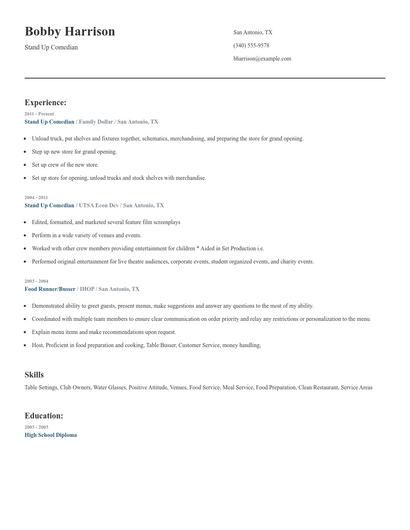Stand Up Comedian Resume