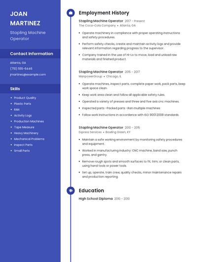 Stapling Machine Operator Resume