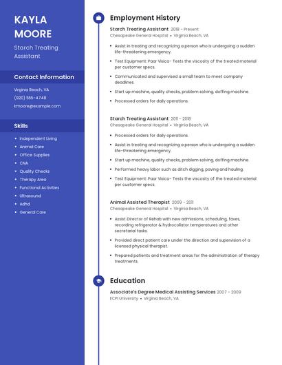 Starch Treating Assistant Resume