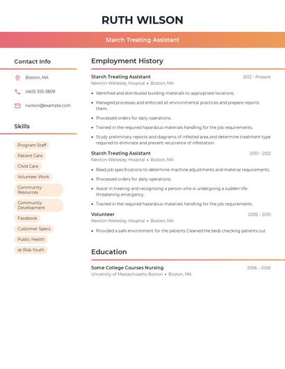 Starch Treating Assistant Resume