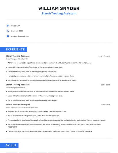 Starch Treating Assistant Resume