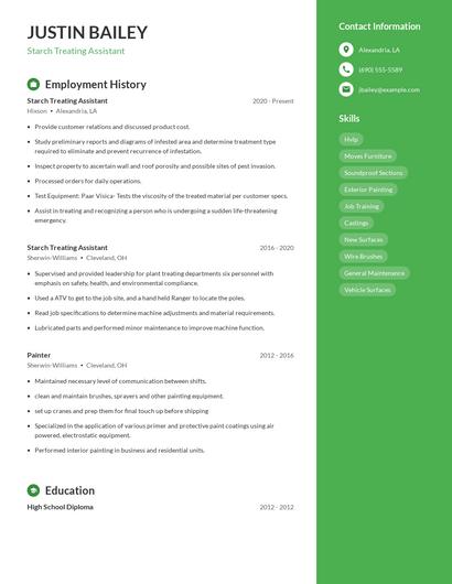 Starch Treating Assistant Resume