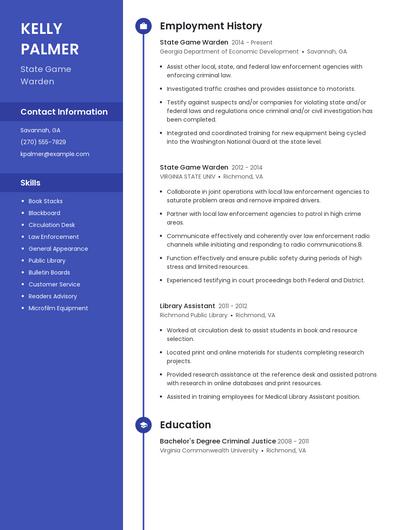 State Game Warden Resume