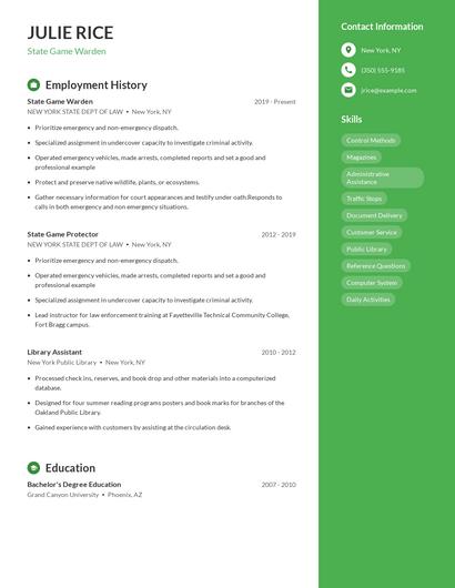 State Game Warden Resume