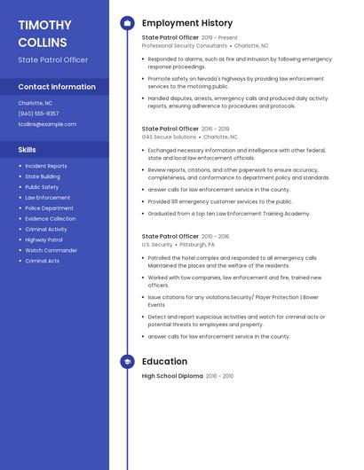 State Patrol Officer Resume