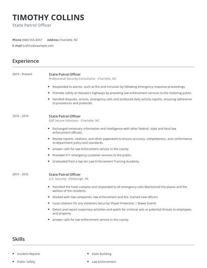 State Patrol Officer Resume