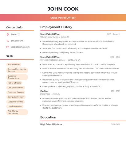 State Patrol Officer Resume
