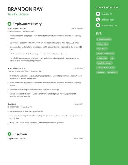 State Patrol Officer Resume