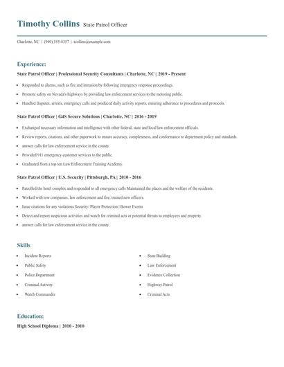 State Patrol Officer Resume