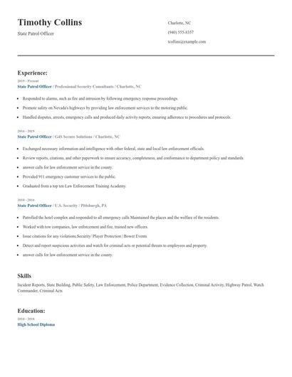 State Patrol Officer Resume