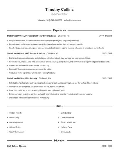 State Patrol Officer Resume