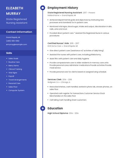 State Registered Nursing Assistant Resume