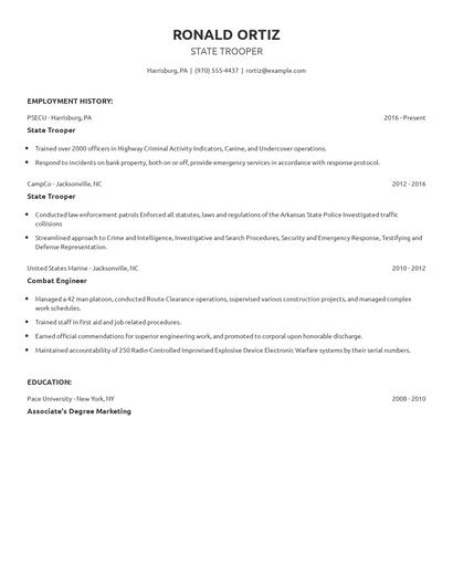 State Trooper Resume