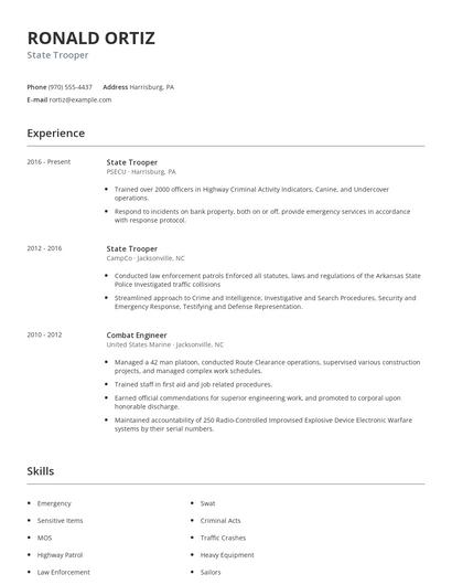 State Trooper Resume