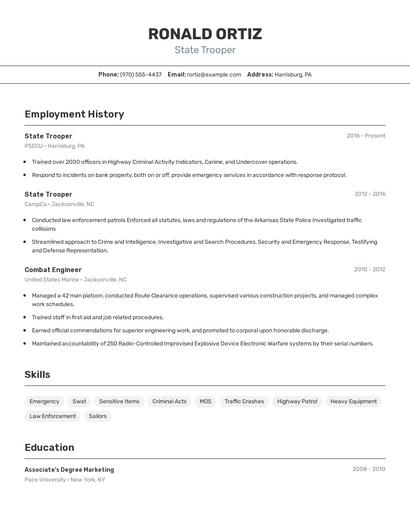 State Trooper Resume