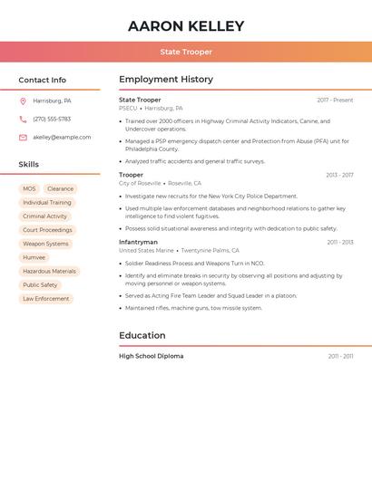 State Trooper Resume