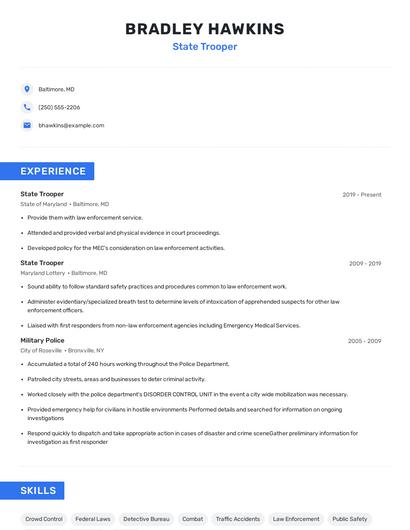 State Trooper Resume