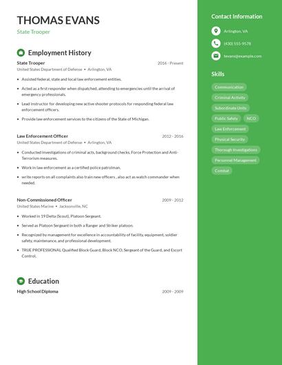 State Trooper Resume