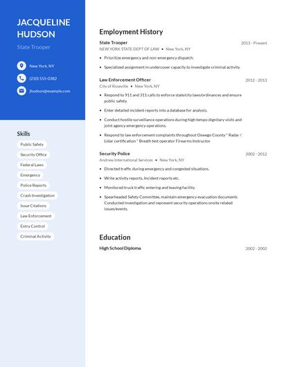 State Trooper Resume
