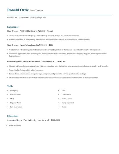 State Trooper Resume