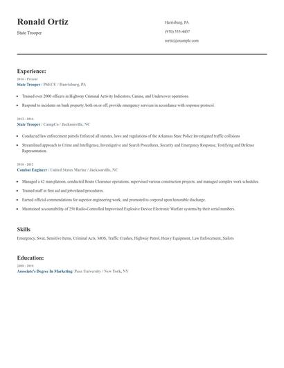 State Trooper Resume