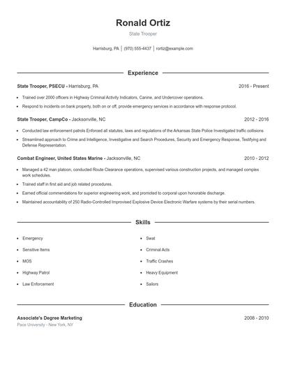 State Trooper Resume