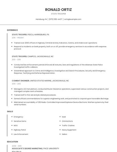 State Trooper Resume