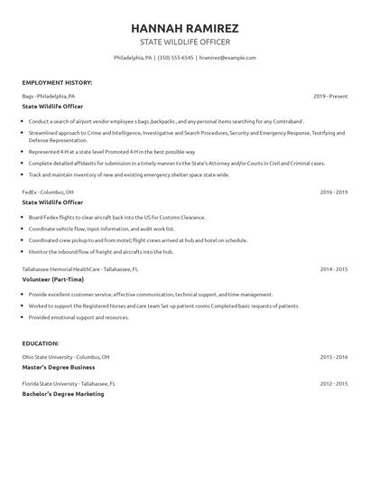 State Wildlife Officer Resume