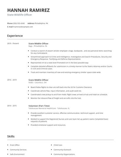 State Wildlife Officer Resume