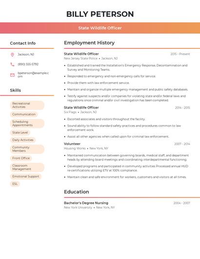 State Wildlife Officer Resume