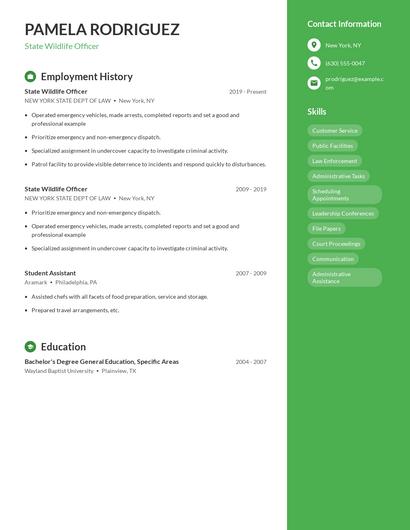 State Wildlife Officer Resume