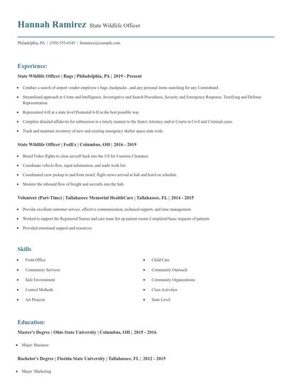 State Wildlife Officer Resume