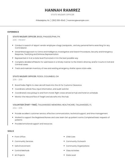 State Wildlife Officer Resume