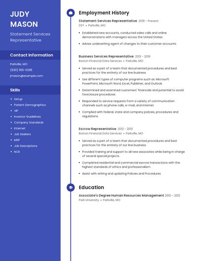 Statement Services Representative Resume