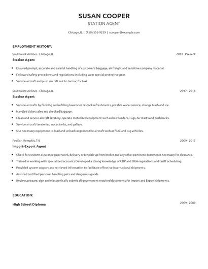 Station Agent Resume