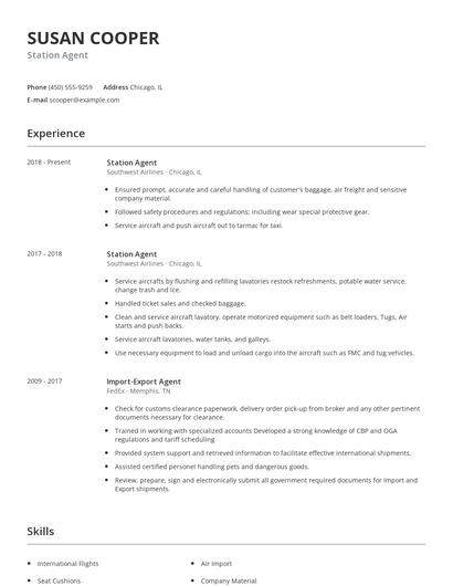 Station Agent Resume