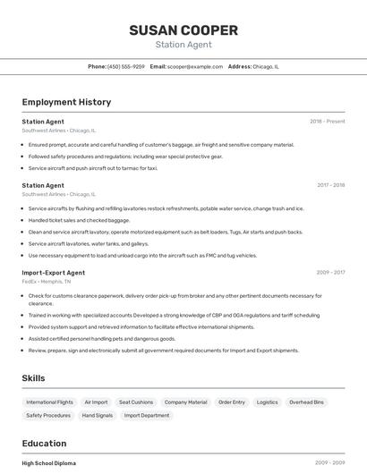 Station Agent Resume