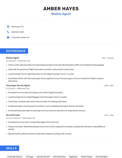 Station Agent Resume