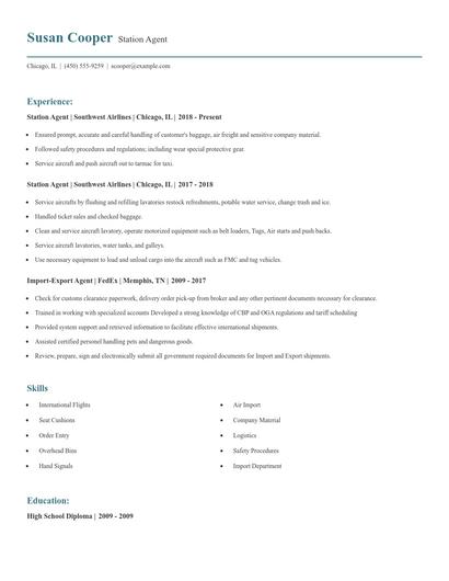Station Agent Resume
