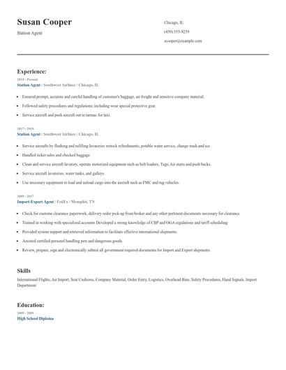 Station Agent Resume
