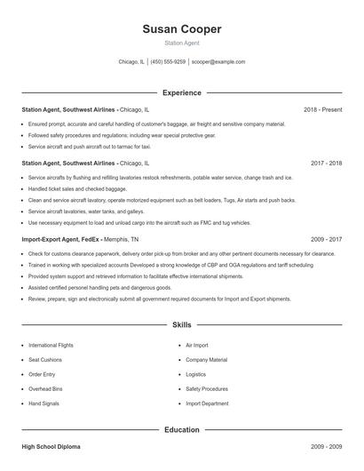 Station Agent Resume