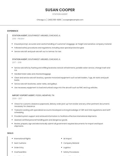 Station Agent Resume