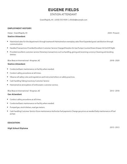Station Attendant Resume