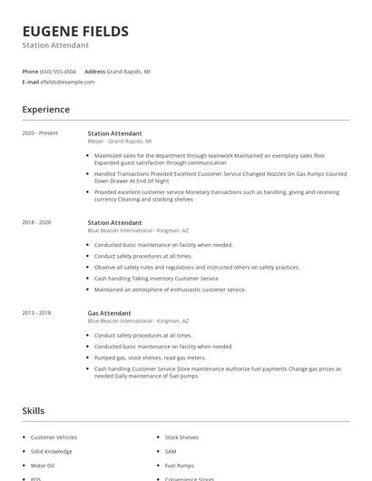 Station Attendant Resume